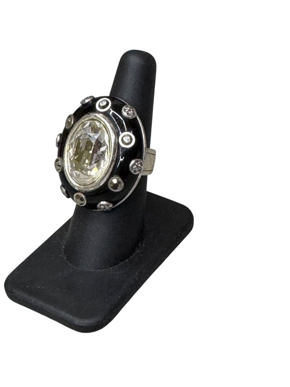 Brighton Cocco's Spell Swarovski Crystal Vintage Statement Ring Black Enamel S 7
